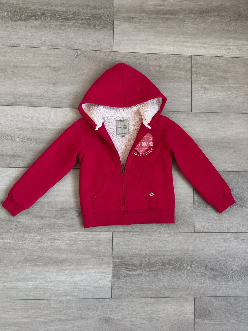 Lucky Brand Hoodie Size XS 6 Pink Sherpa Lined Full Zip